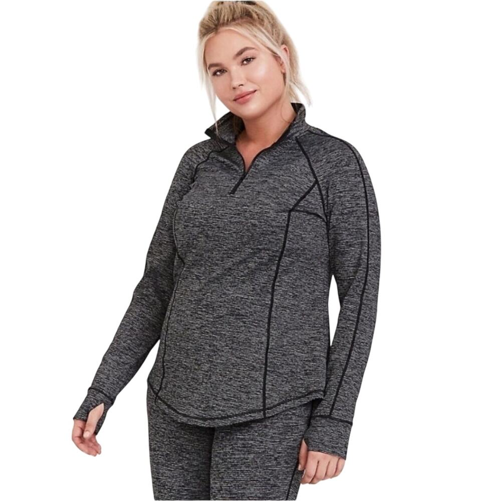 Torrid Active Quarter Zip Long Sleeve Top Sz 2 (2X 18–20) Black Stripe workout